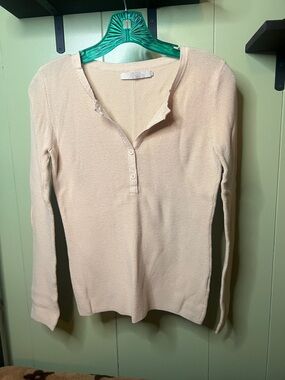 Cream Scoop Neck Henley Sweater - Women